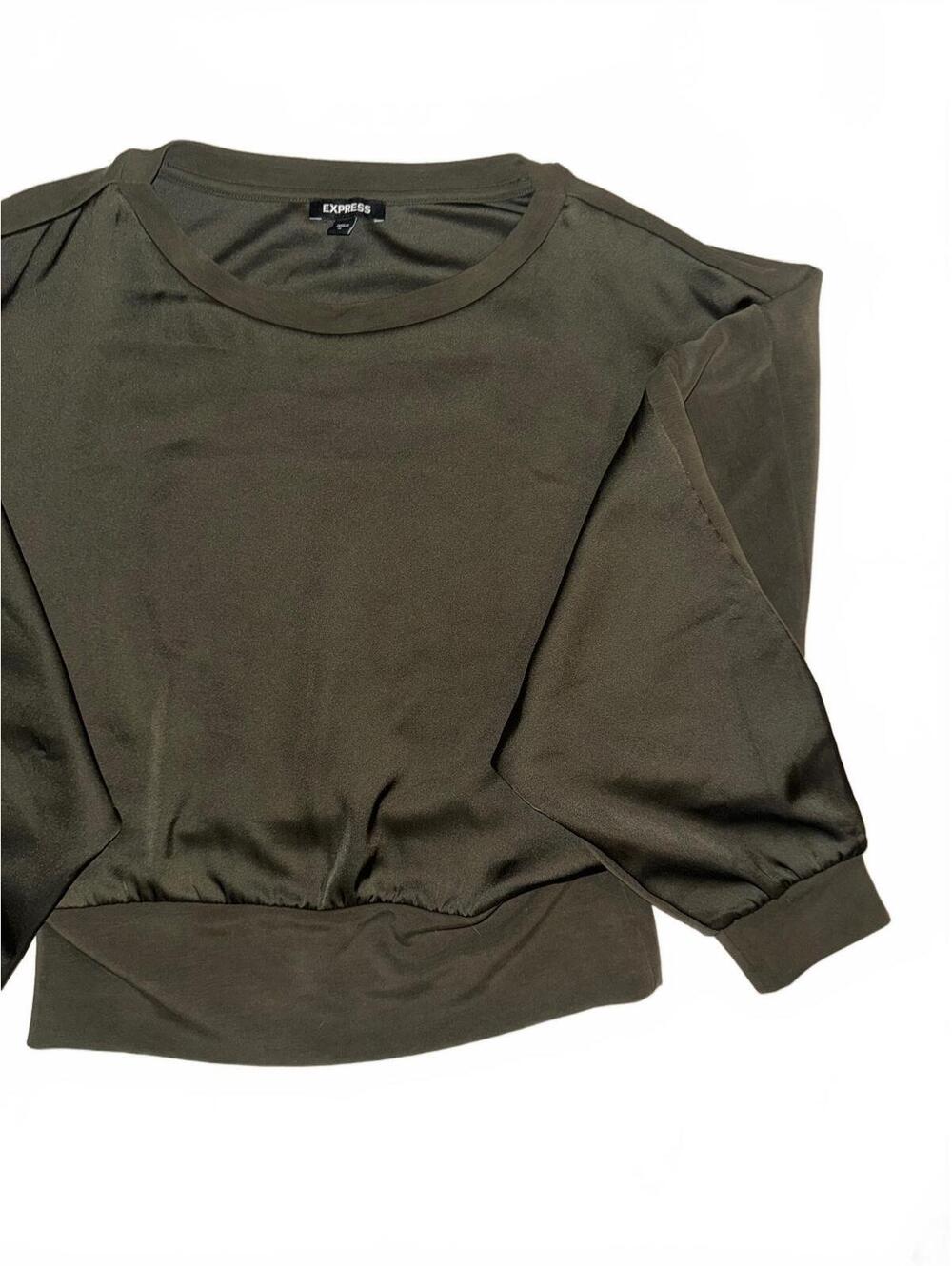 Women's Express olive velvet fleece pullover sweatshirt size medium - Picture 3 of 4